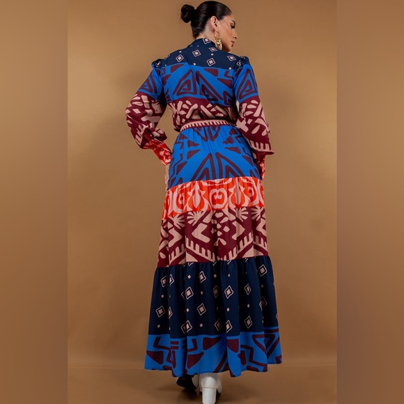 NWOT Bow Tie Blouse and Tiered Maxi Skirt Set in Multi Colors - Picture 4 of 8